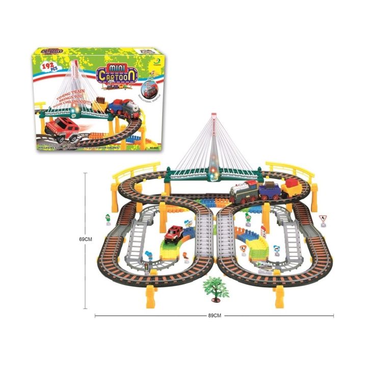 Kolejka 192el. 2w1 Duży Tor Samochodowy Wyścigowy, Elastyczny