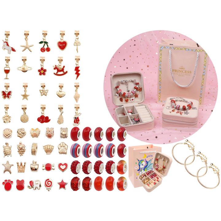 Zestaw Do Tworzenia Robienia Biżuterii, Bransoletek, Charmsy, Zawieszki, Koraliki ODCIENIE CZERWIENI