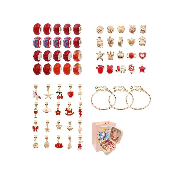 Zestaw Do Tworzenia Robienia Biżuterii, Bransoletek, Charmsy, Zawieszki, Koraliki ODCIENIE CZERWIENI