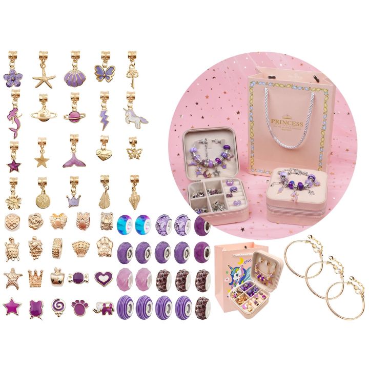 Zestaw Do Tworzenia Robienia Biżuterii, Bransoletek, Charmsy, Zawieszki, Koraliki ODCIENIE FIOLETU