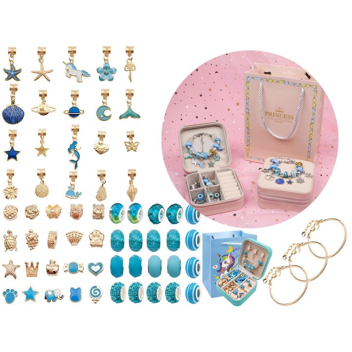 Zestaw Do Tworzenia Robienia Biżuterii, Bransoletek, Charmsy, Zawieszki, Koraliki ODCIENIE NIEBIESKIEGO