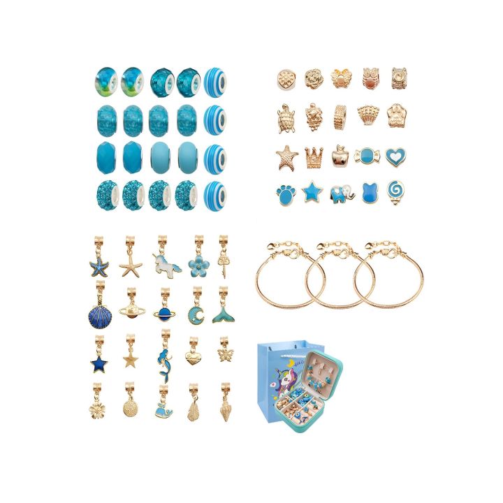 Zestaw Do Tworzenia Robienia Biżuterii, Bransoletek, Charmsy, Zawieszki, Koraliki ODCIENIE NIEBIESKIEGO
