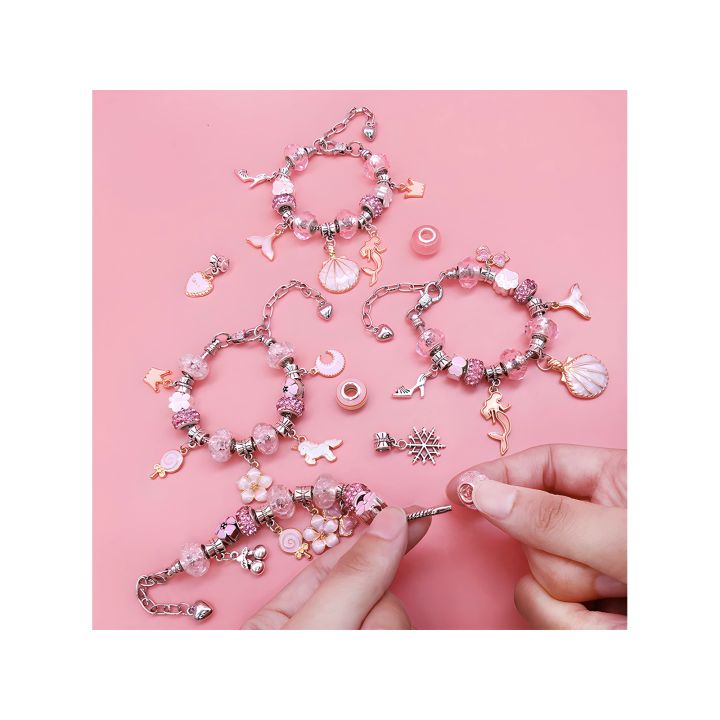 Zestaw Do Tworzenia Robienia Biżuterii, Bransoletek, Charmsy, Zawieszki, Koraliki 66el. ODCIENIE RÓŻU + Kosmetyczka