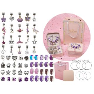 Zestaw Do Tworzenia Robienia Biżuterii, Bransoletek, Charmsy, Zawieszki, Koraliki ODCIENIE FIOLETU + Etui