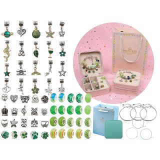 Zestaw Do Tworzenia Robienia Biżuterii, Bransoletek, Charmsy, Zawieszki, Koraliki ODCIENIE ZIELENI + Etui