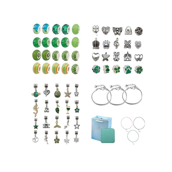 Zestaw Do Tworzenia Robienia Biżuterii, Bransoletek, Charmsy, Zawieszki, Koraliki ODCIENIE ZIELENI + Etui