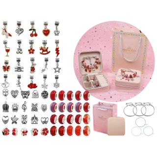 Zestaw Do Tworzenia Robienia Biżuterii, Bransoletek, Charmsy, Zawieszki, Koraliki ODCIENIE CZERWIENI + Etui