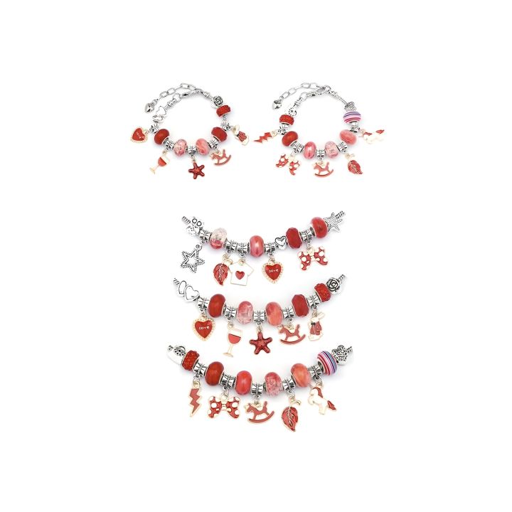 Zestaw Do Tworzenia Robienia Biżuterii, Bransoletek, Charmsy, Zawieszki, Koraliki ODCIENIE CZERWIENI + Etui