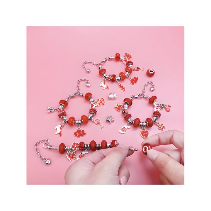 Zestaw Do Tworzenia Robienia Biżuterii, Bransoletek, Charmsy, Zawieszki, Koraliki ODCIENIE CZERWIENI + Etui