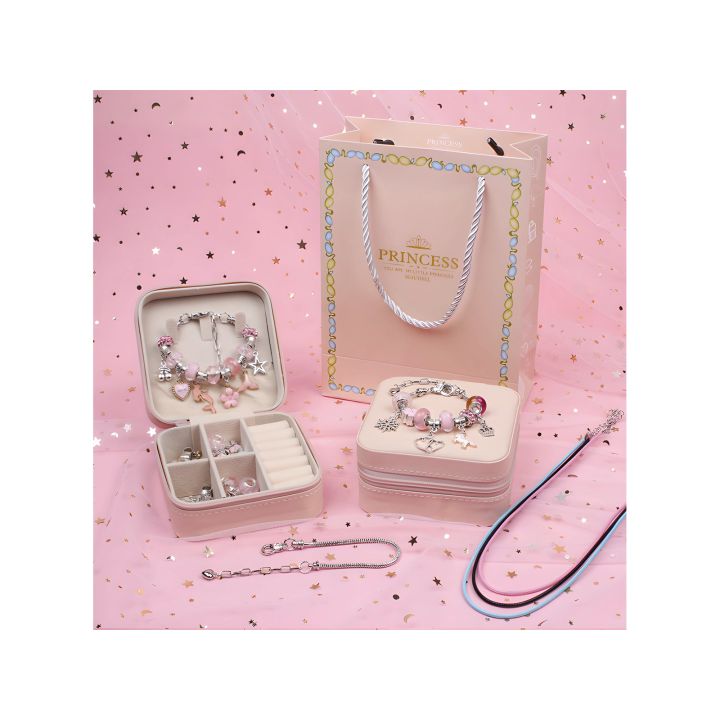 Zestaw Do Tworzenia Robienia Biżuterii, Bransoletek, Charmsy, Zawieszki, Koraliki ODCIENIE RÓŻU + Etui