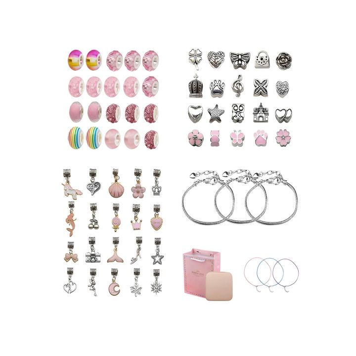 Zestaw Do Tworzenia Robienia Biżuterii, Bransoletek, Charmsy, Zawieszki, Koraliki ODCIENIE RÓŻU + Etui