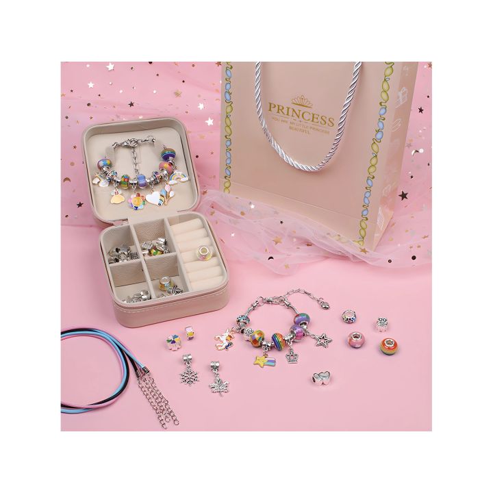 Zestaw Do Tworzenia Robienia Biżuterii, Bransoletek, Charmsy, Zawieszki, Koraliki TĘCZOWY MIX + Etui