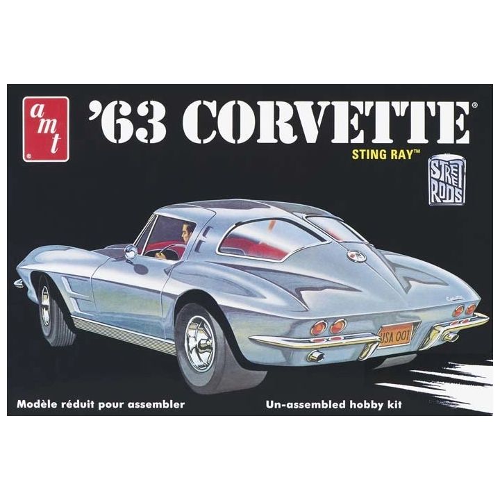 Corvette Chevy 1963 – Klasyczny sportowy samochód z USA 2w1 | Model plastikowy do sklejania AMT (skala 1:25)