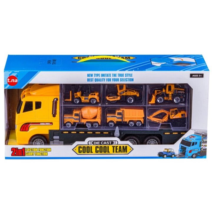 Ciężarówka, Transporter + Auta, Otwierana Laweta, Pojazdy Budowlane 7w1 Przecena 1