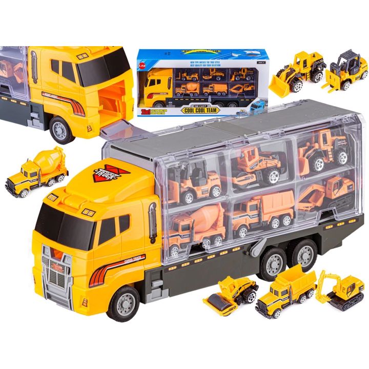 Ciężarówka, Transporter + Auta, Otwierana Laweta, Pojazdy Budowlane 7w1 Przecena 1